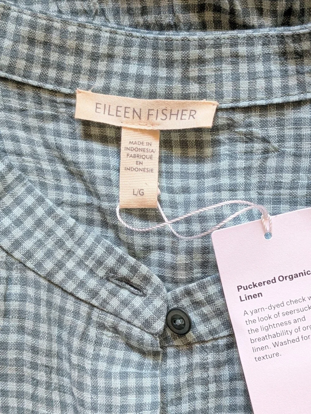 NWT Eileen Fisher Puckered Organic Linen Mandarin Collar Dress - L - Amal - Picture 9 of 12